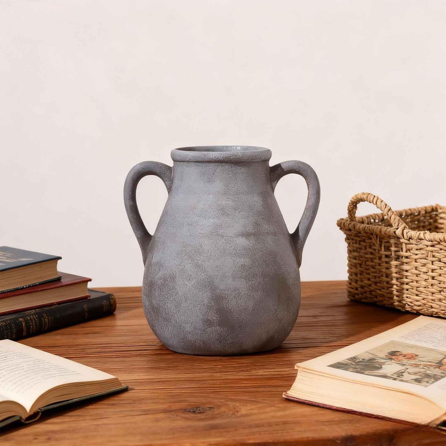 Luetcattus Ceramic Flower Vase with Handles, 7.5 inch Rustic Farmhouse Vase for Centerpieces, Small Decorative Terracotta Vases for Home Decor, Living Room, Table, Neutral