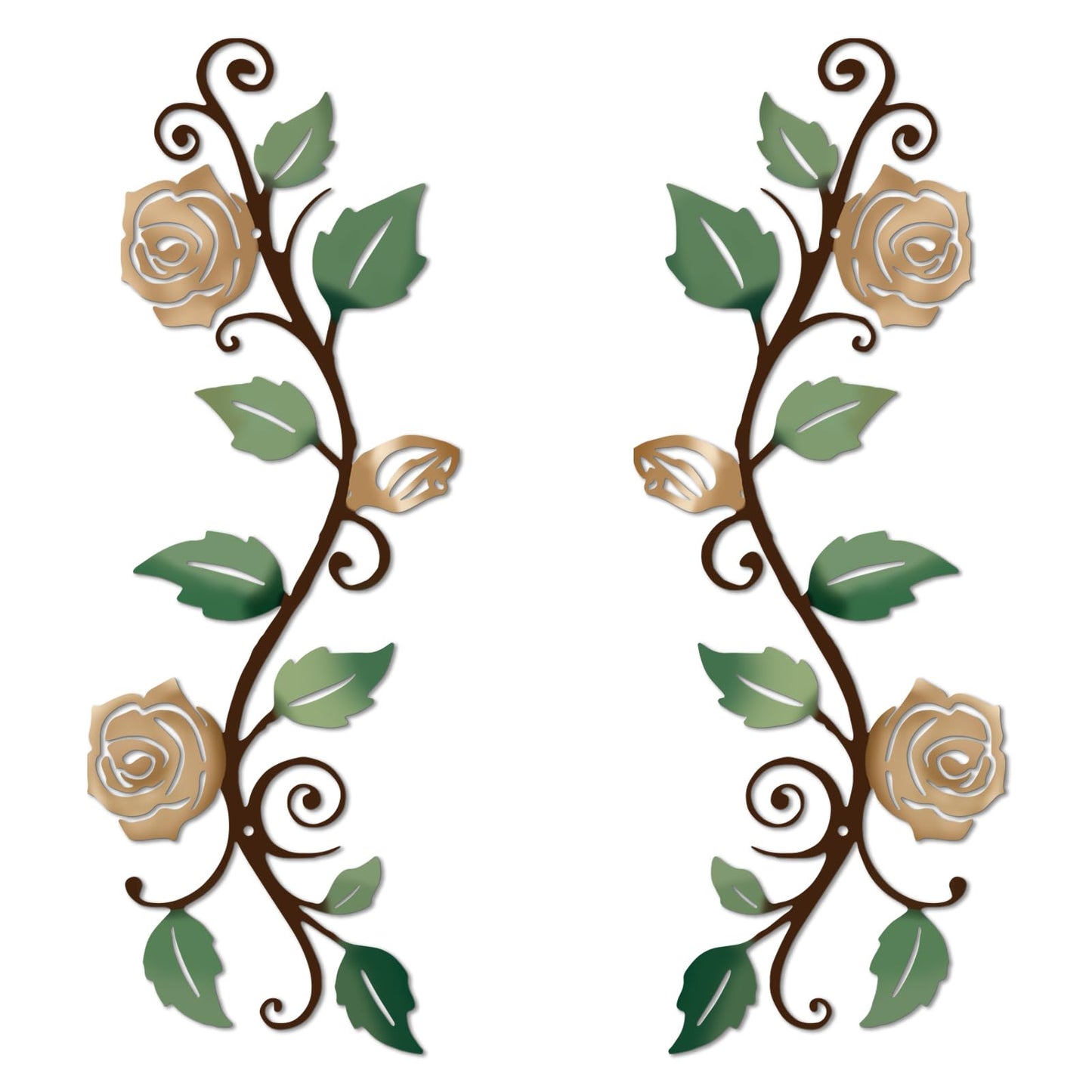 DUOOLN 2 Pcs Metal Rose Tree Leaf Wall Decor, Long Iron Scroll Vine Wall Art, Rustic Hanging Sign Flowers Sculpture, For Above Door Living Room Office Indoor And Outdoor Decoration - Rose Gold