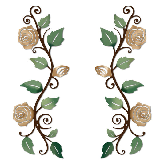 DUOOLN 2 Pcs Metal Rose Tree Leaf Wall Decor, Long Iron Scroll Vine Wall Art, Rustic Hanging Sign Flowers Sculpture, For Above Door Living Room Office Indoor And Outdoor Decoration - Rose Gold