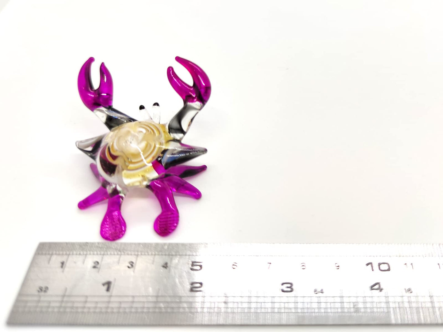 Sansukjai Crab Tiny Miniature Figurines Hand Blown Glass Art Beach Animals Collectible Gift Home Decorate (Orange Purple)
