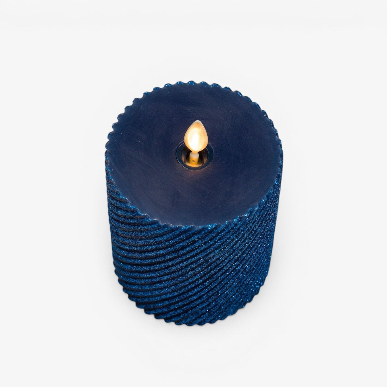 Luminara Glitter Ribbed Flameless Candle Moving Flame LED Pillar (Blue Opal, 4.5")