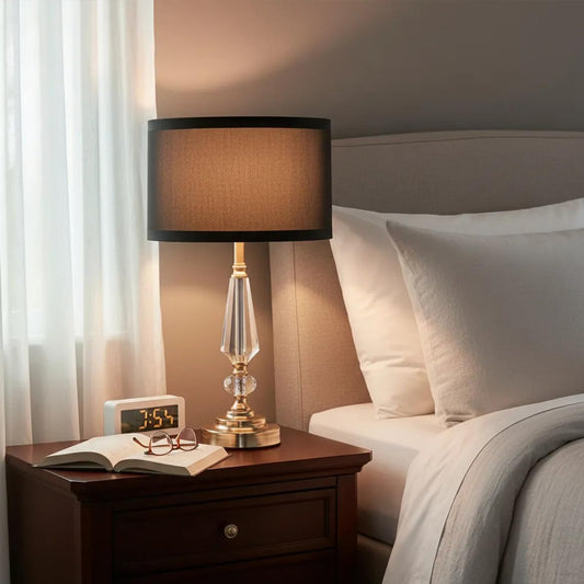 LYJRSMNX Crystal Table Lamp, Multi-Style Bedside Lamp for Bedroom Living Room Office (Crystal Pillar, Table Lamp, Black)