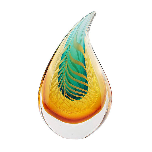 Quligeta Hophen Art Glass Colored Teardrop Waterdrop Figurine Sculpture Living Roon Drop Table Top Decoration (Amber)