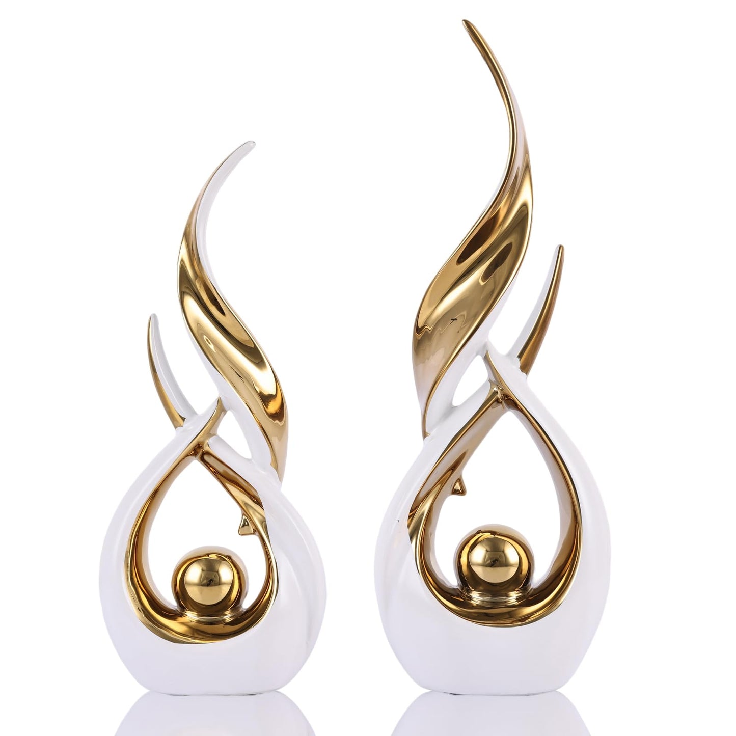 2-Piece Abstract White and Gold Home Decor, Ceramic Abstract Sculpture, Modern Art Piece, Suitable for Room Coffee Table Countertops, Office Bookshelves, Dining Table Centers, Entryway Decor.