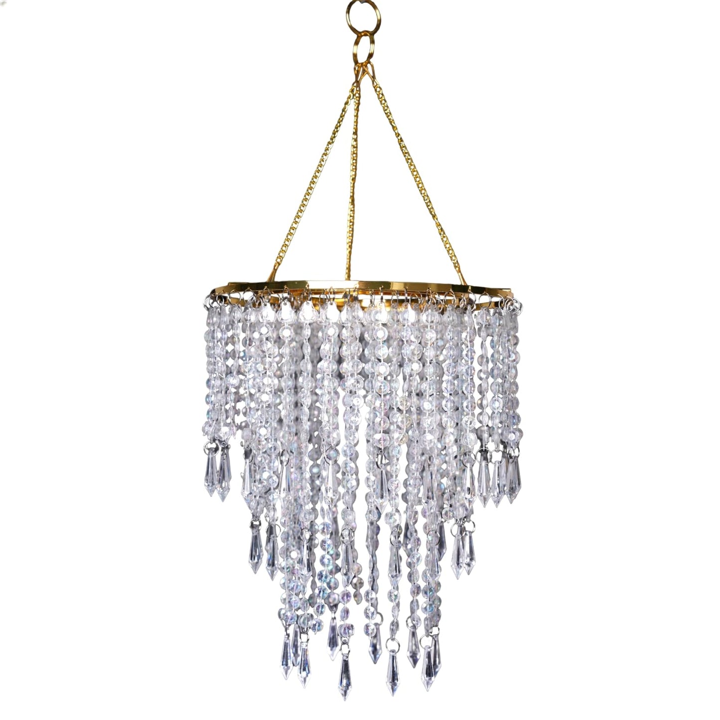 Vectolum Crystal Beaded Chandelier Shade, Gold Lamp Shade with Multi-Tiered Crystal Droplet Strands, Decorative Pendant for Home Decor, Wedding Centerpieces & Parties, 9.65 x 11.8 Inch
