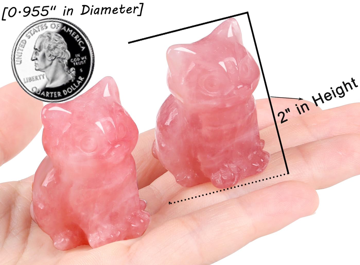 QINJIEJIE Rose Quartz Cat Figurine Natural Stone Statue Healing Crystals Gift Gemstone Sculpture Room Home Desk Lucky Decoration Gifts for Women