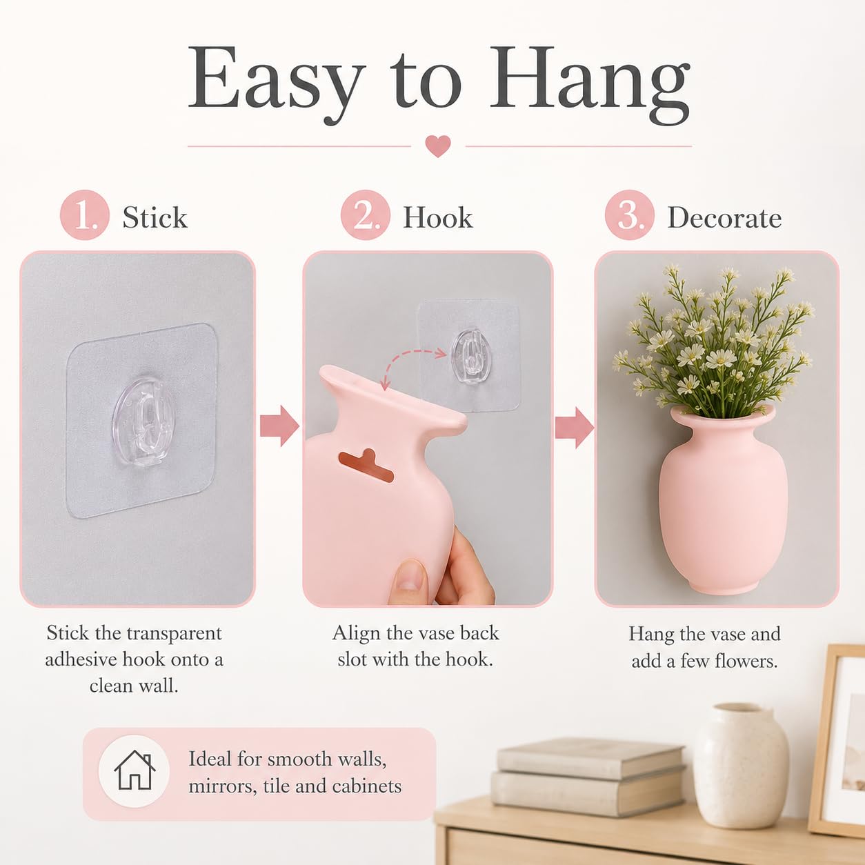 ChezMax Mini Vase 4PCs, Removable Wall-Mounted Flower Vase Reusable Hanging Flower Pot on Fridge Door Glass Window Tile for Home Office Bathroom Shop Decoration (Blue+Green+Pink+Beige)