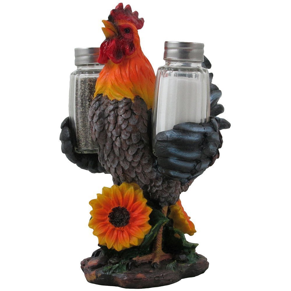 Decorative Farm Rooster Salt and Pepper Shaker Set with Holder Figurine for Rustic Country Kitchen Decor Sculptures & Collectibles As Gifts for Farmers