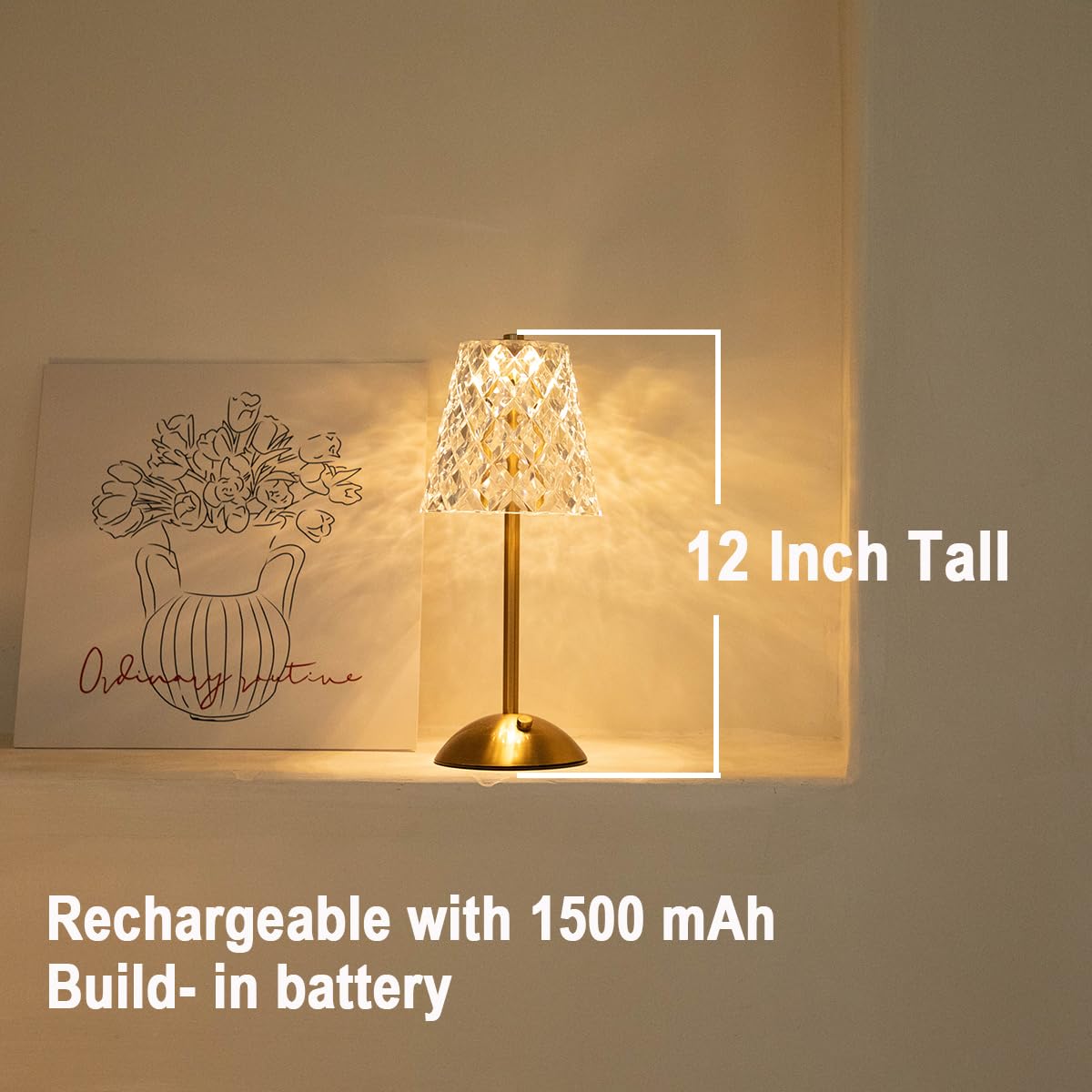 JIGFGGE Set of 2 Rechargeable Cordless Table Lamps – 12 Inch Touch Control Desk Lamps, Battery Powered Small Night Light for Bedroom, Living Room, Home Office (Gold)