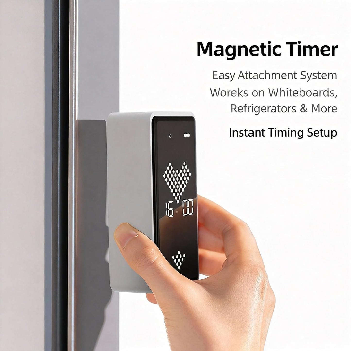 Gravity Digital Hourglass Timer, 1-99 Minutes Magnetic-Backed Hourglass Timer with Customisable Timing Settings Ideal for Kitchen use, Office Productivity, Study Sessions, Gift (White)