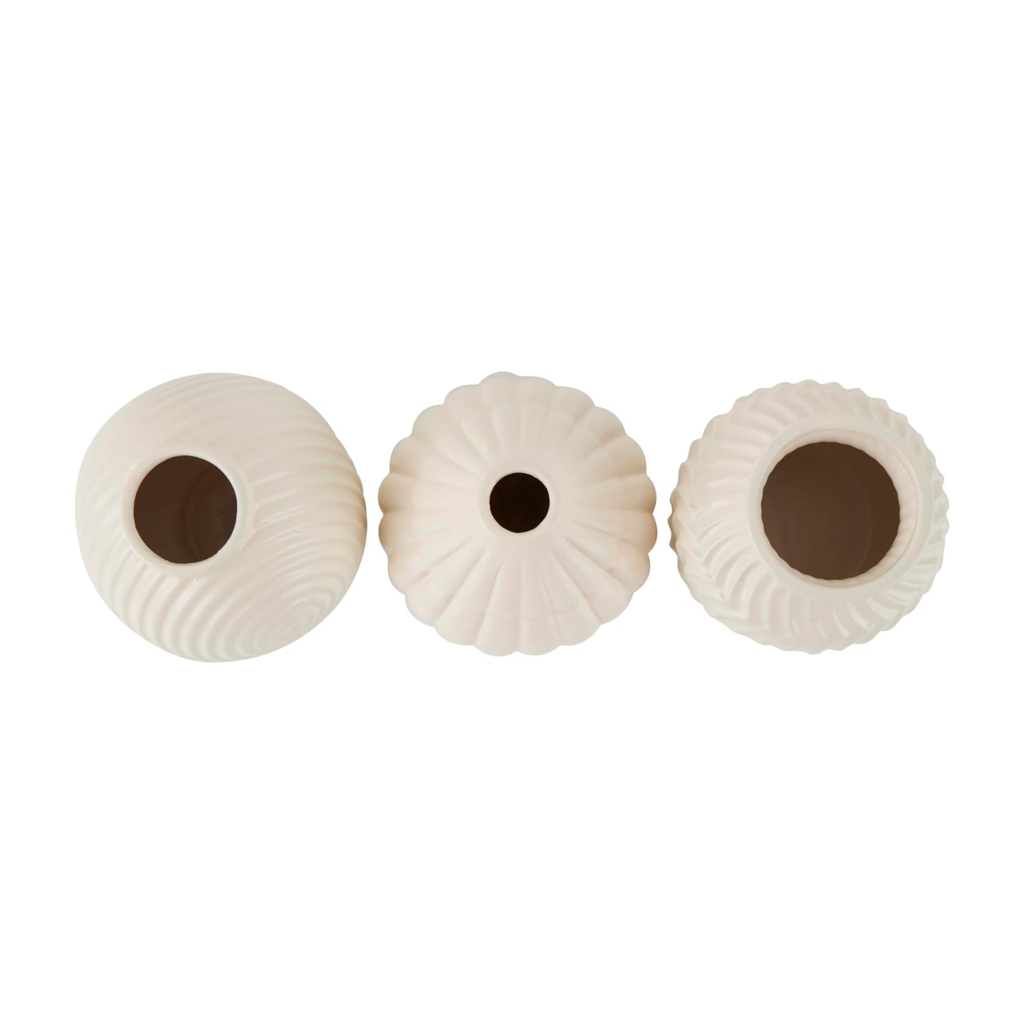 Deco 79 Ceramic Abstract Decorative Vase Small Textured Centerpiece Vases with Varying Shapes and Patterns, Set of 3 Flower Vases for Home Decoration 5" W, 6" H, Cream