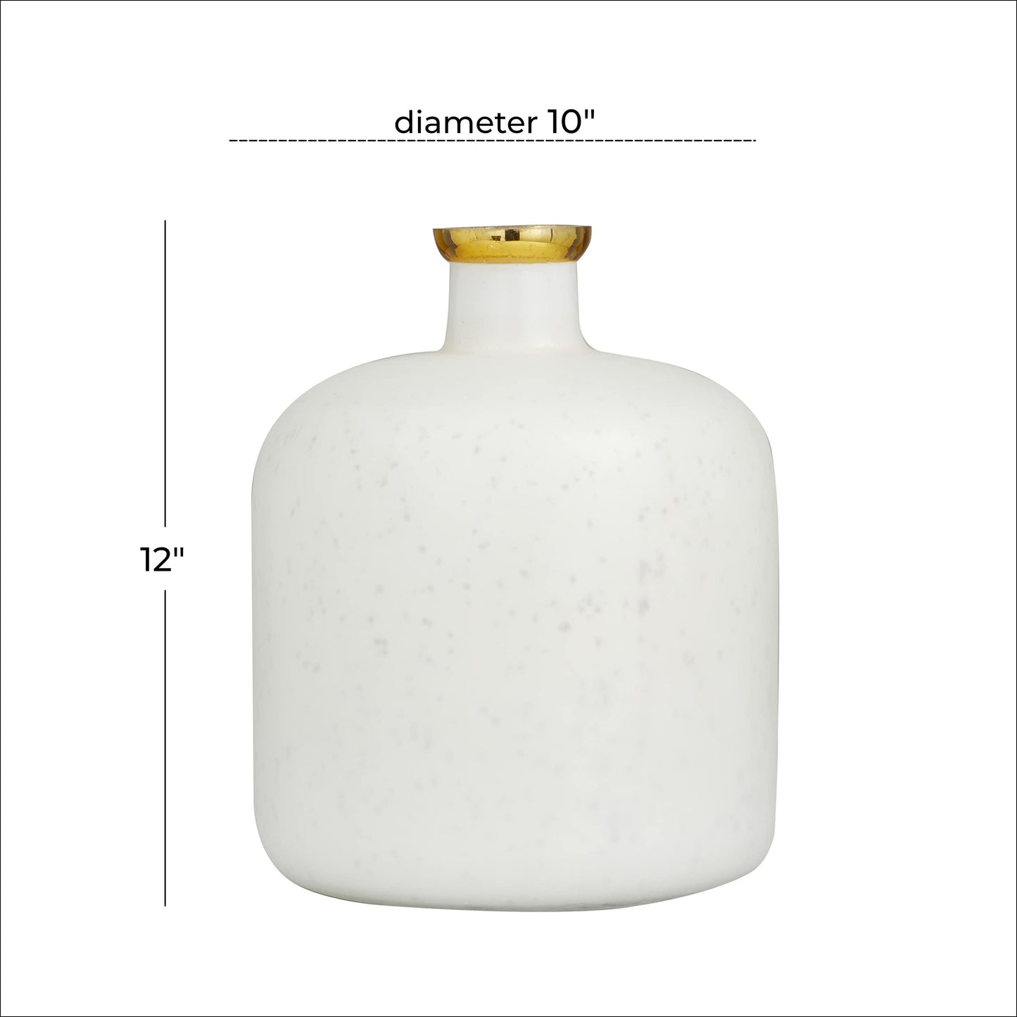 Deco 79 Glass Decorative Vase Centerpiece Vase with Gold Rim, Flower Vase for Home Decoration 10" x 10" x 12", White