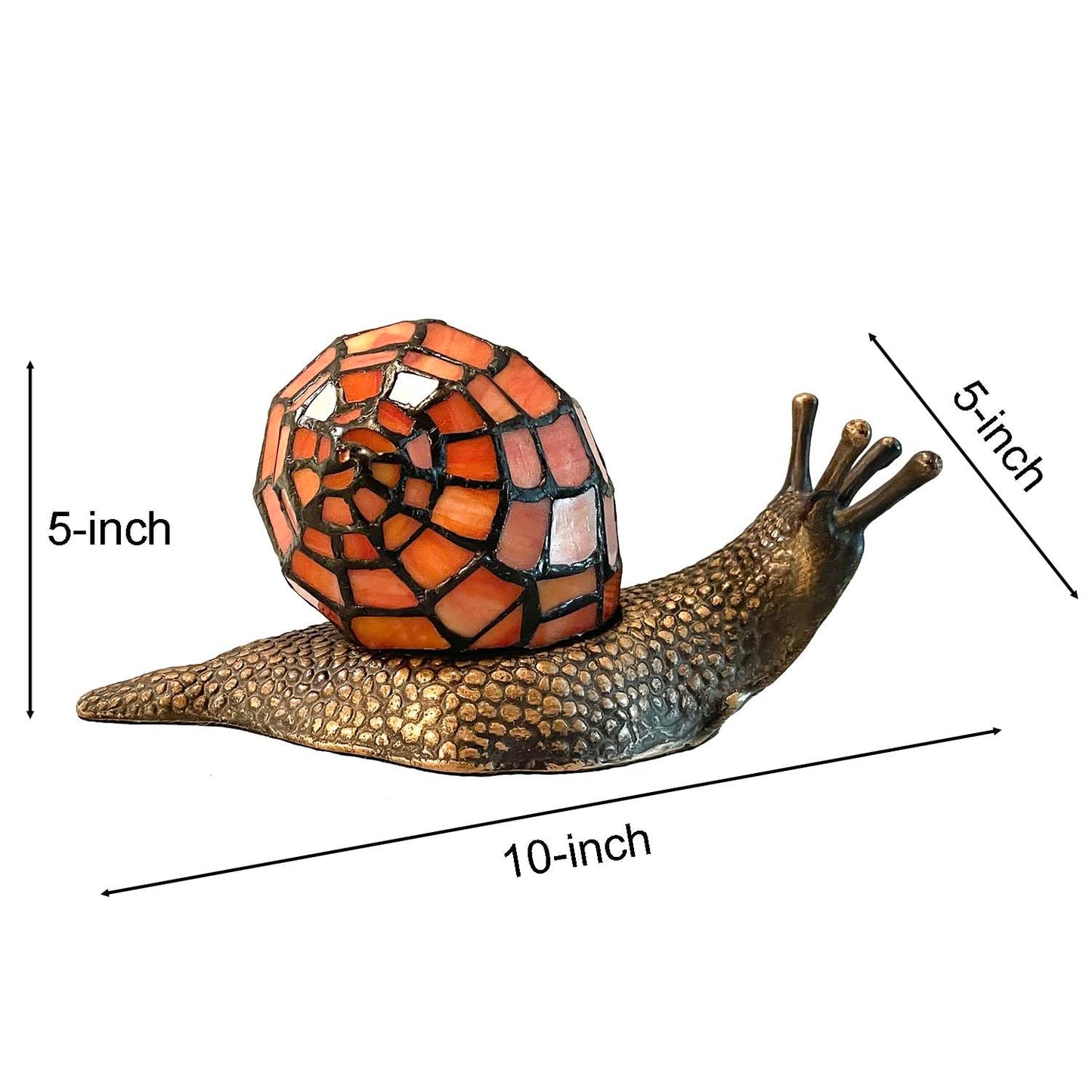Bieye L10963 Land Snail Tiffany Style Stained Glass Accent Table Lamp for Home Decoration (Orange, 10" D x 5" W x 5" H)