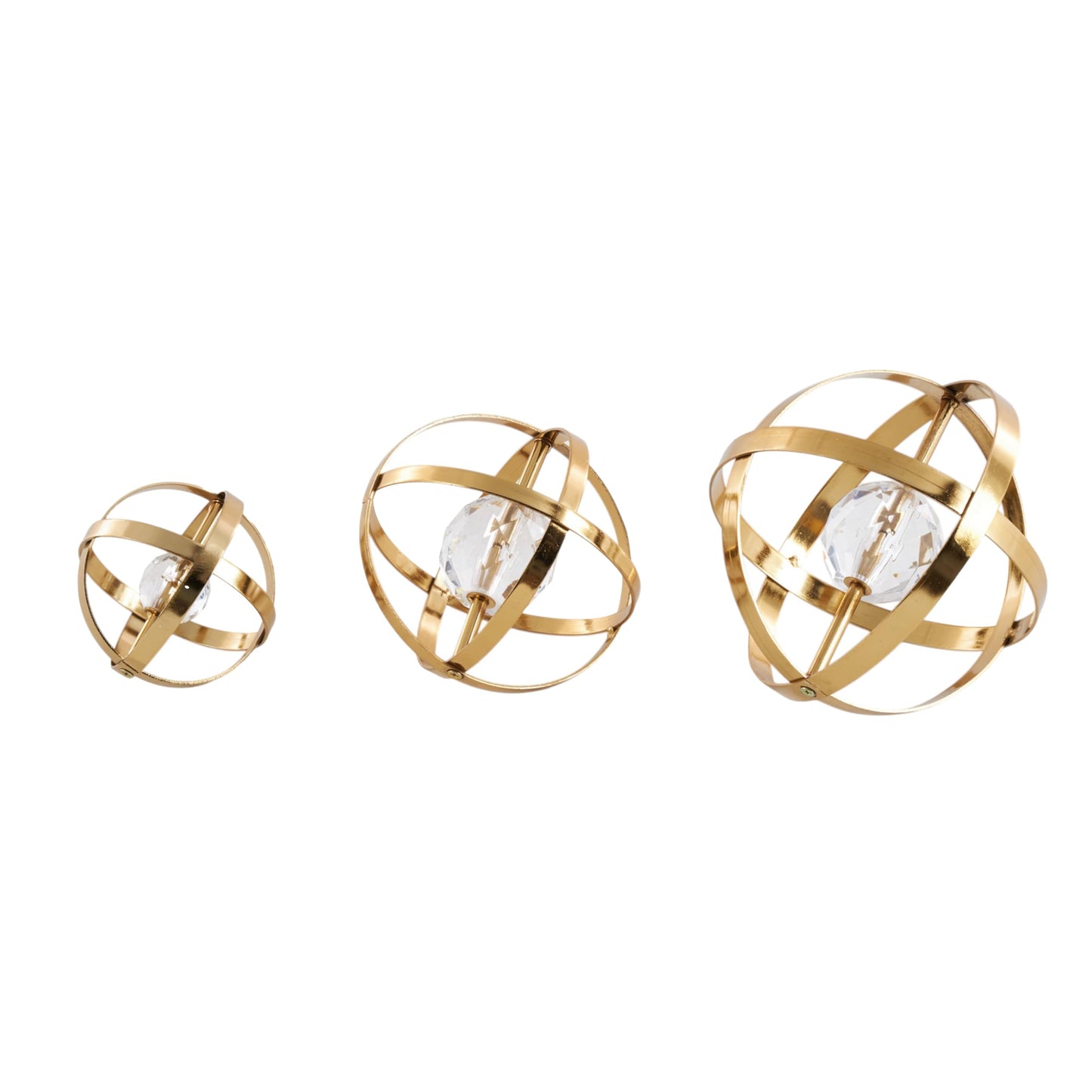 Deco 79 Metal Geometric Decorative Sculpture Orb Home Decor Statues with Acrylic Center, Set of 3 Accent Figurines 8", 6", 4"D, Gold