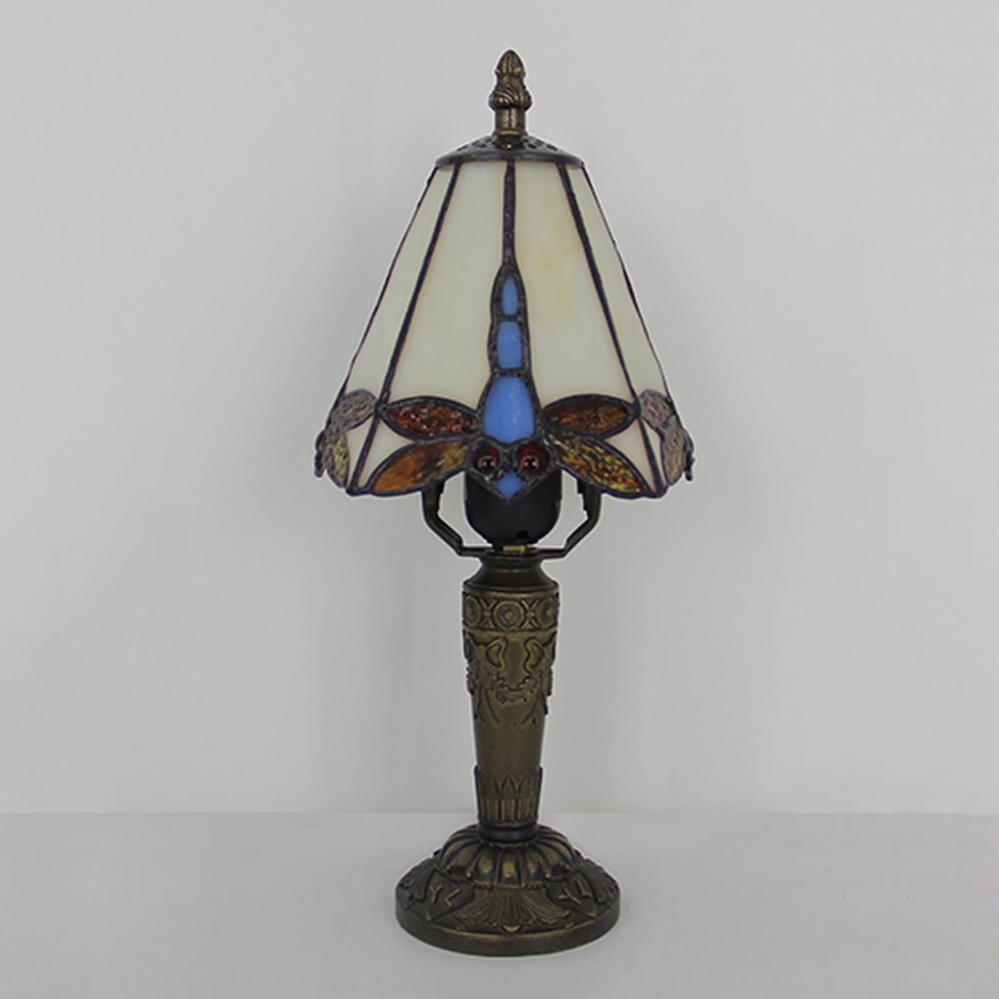 FUMAT Tiffany Small Table Lamp 3-Way Color Temperatures Dragonfly Stained Glass Table Lamps for Living Room, Bedroom Bedside Nightstand Night Light Home Office Desk Lamp+LED Bulb,6X6X12.5Inch