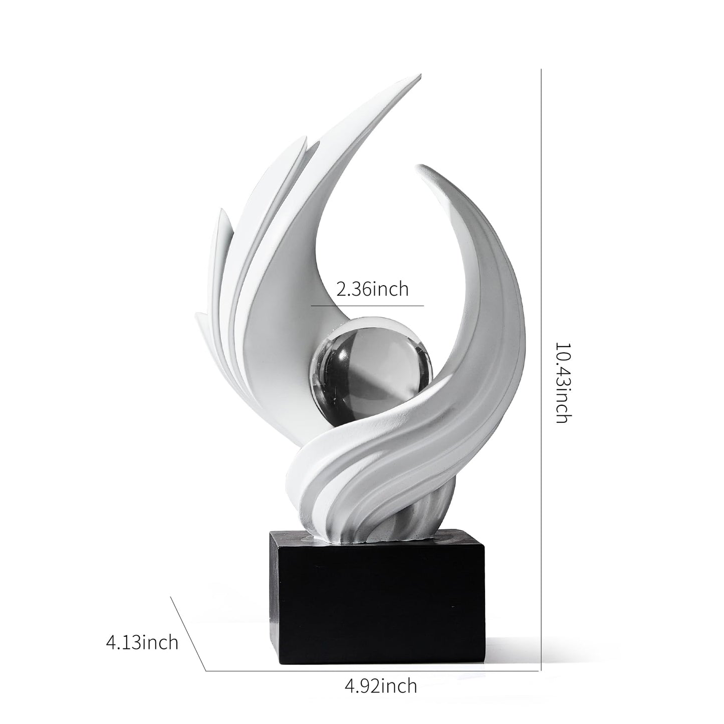 XGZY Abstract Flame Art Statue-Modern Home Decor Table &Book Shelf-with Glass Ball (10.43in Tall Figurine) (White)