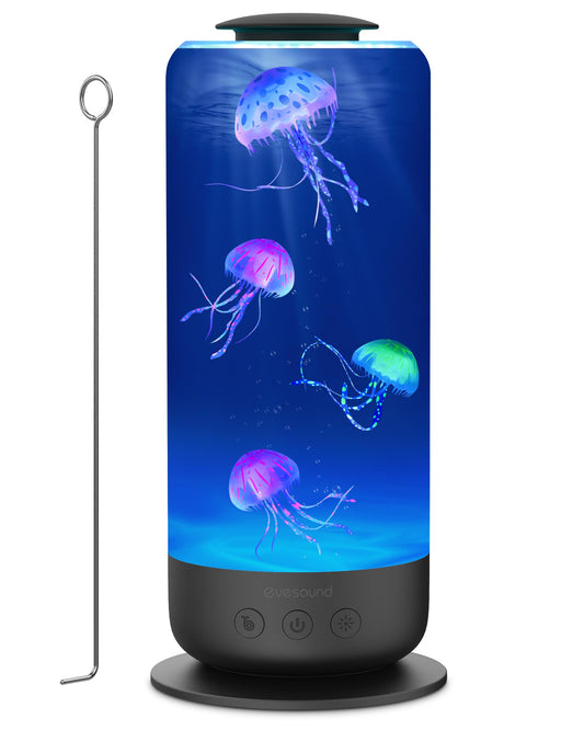 Jellyfish Lamp Quiet Calming Night Light for Bedroom Decor,7 Color Changing LED Lights,8H Auto-Off Timer,Soft Gentle Glow Relieves Anxiety & Improves Sleep,Great Gift for All Ages(Black)