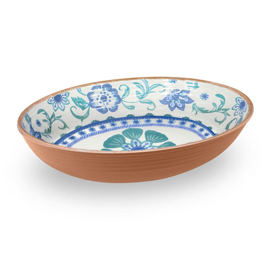 TarHong Rio Turquoise Floral Oval Serve Bowl, 13.1" x 2.6", 91.3 oz, Melamine