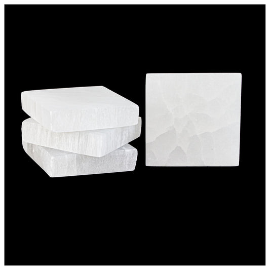 Om Zone Selenite Charging Plate for Cleansing Crystals & Healing Stones, Meditation, Reiki, Protection Crystals, Spiritual Gift (4, 3" Square)