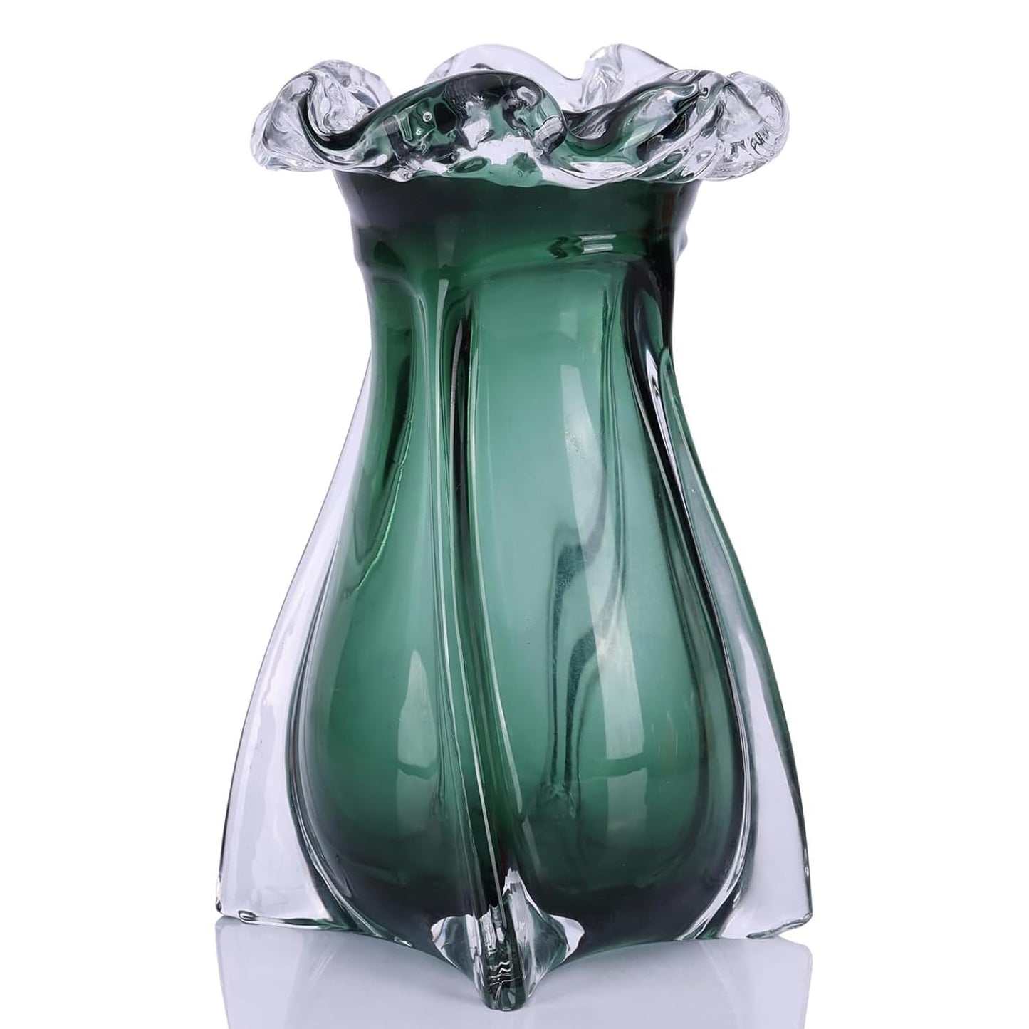 Hand Blown Glass vase, Modern Art Decorative vase, Green Glass vase Suitable for Decorating Living Room Dining Table Centers, TV cabinets, Offices, and entryway Side Tables.