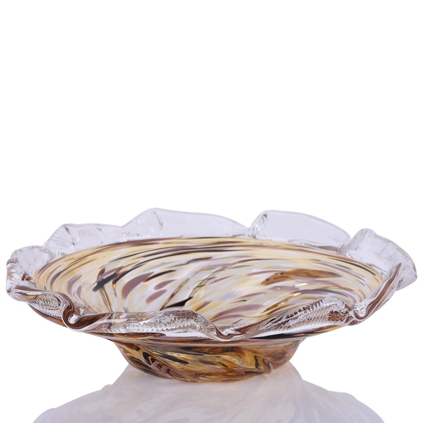 Hand Blown Glass Bowl for Decor, Amber Swirl Art Glass Fruit Bowl and Entryway Key Bowl, Decorative Catchall Bowl for Coffee Table, Dining Table Centerpiece, Living Room, Shelf and Console Table