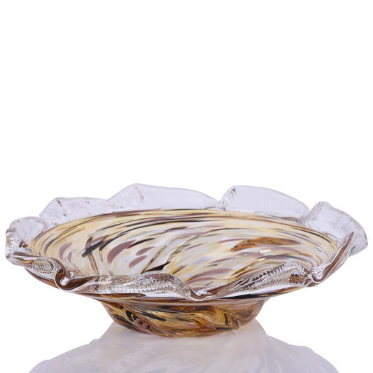 Hand Blown Glass Bowl for Decor, Amber Swirl Art Glass Fruit Bowl and Entryway Key Bowl, Decorative Catchall Bowl for Coffee Table, Dining Table Centerpiece, Living Room, Shelf and Console Table