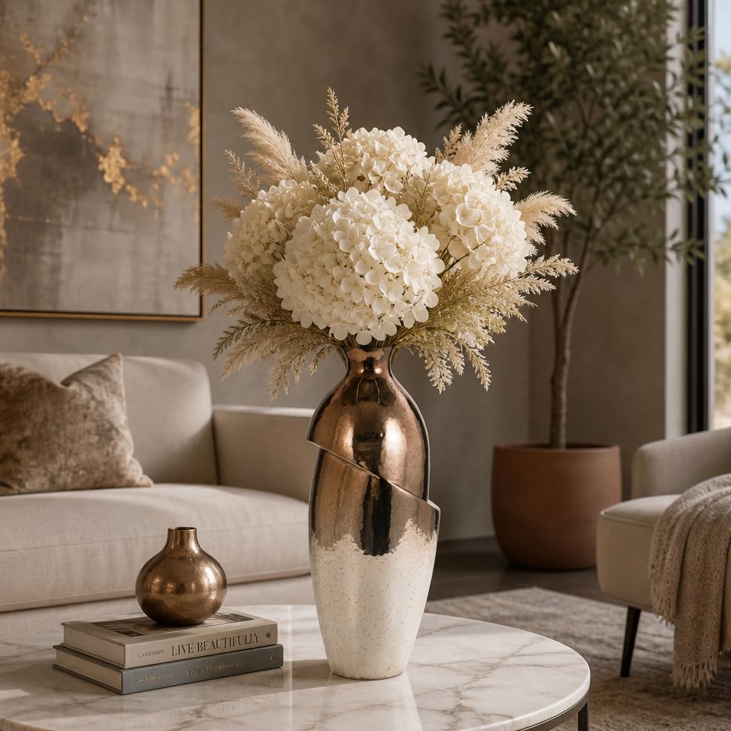 Sagebrook Home Modern Glass Vase - Unique Abstract Design - Handcrafted Metallic Glass - Luxury Decorative Accent for Home, Office, Living Room & Bedroom - 19" Copper & Bronze