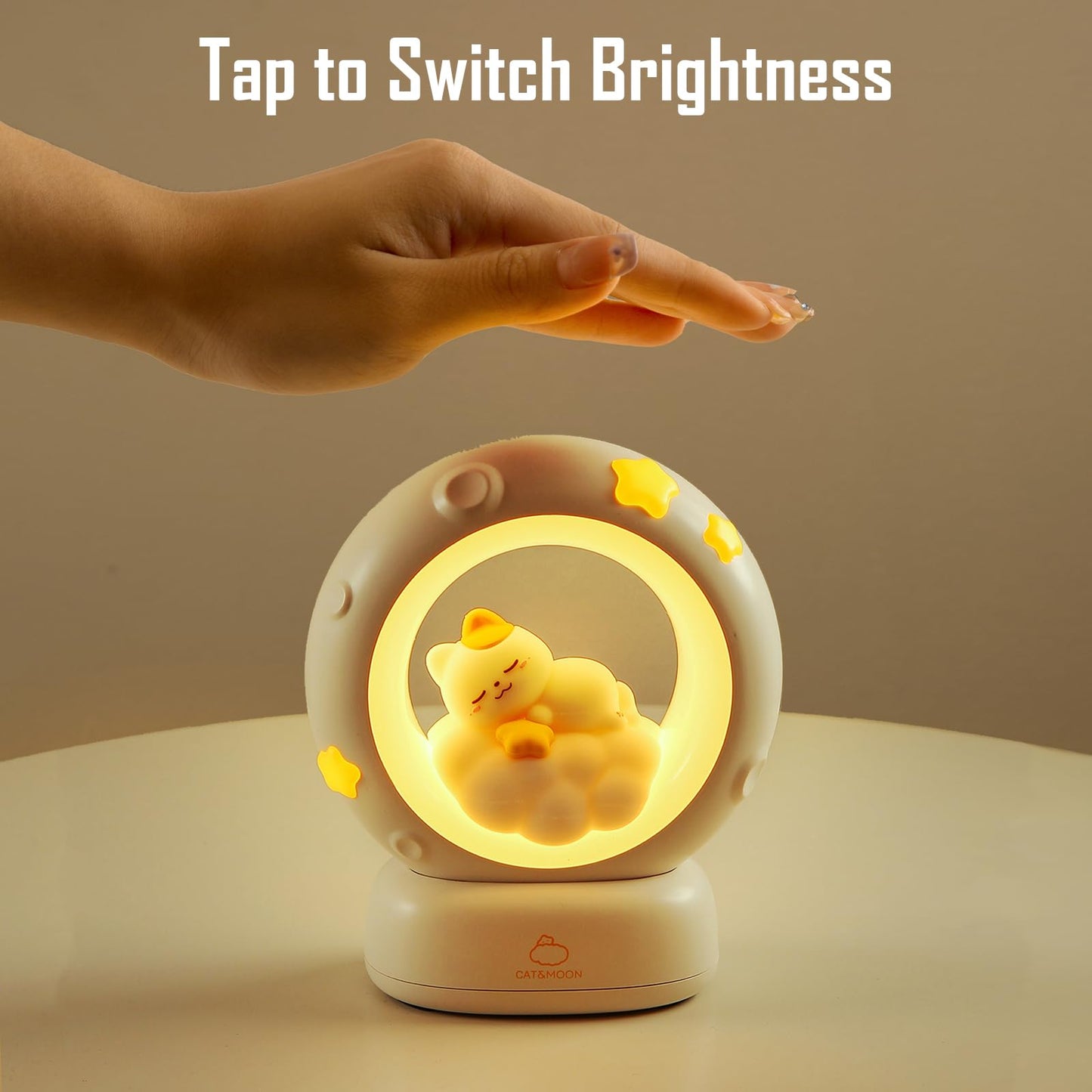 kvppvt Moon and Cat Rechargeable Night Light, Safe PVC and ABS Material, 3 Brightness Levels, Tap Control, Warm Light, Toddler Sleeping Lamp, Bedroom Night Lamp, Gift for Baby and Kid (Moon and Cat)