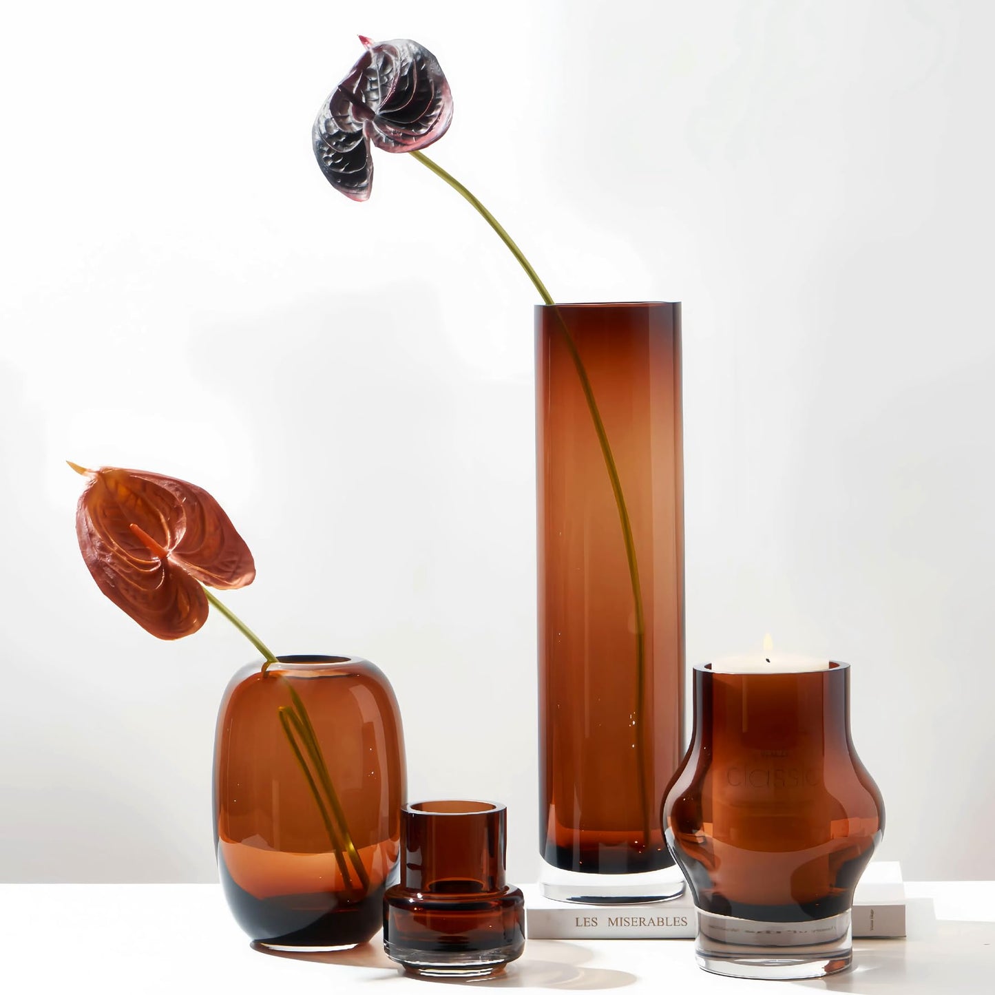 10" Amber Glass Vase – 3.9lb Large Luxury Flowervase for Home Decor, Elegant Noble Amber Vase for Centerpieces, Weddings, or Living Room Decor