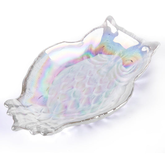 SHOWLOUE Crystal Glass Serving Plates, 8 x 6 Inches Owl Serving Plates Clear Glass Plate for Pasta, Salad, Dessert Taco, Sushi, Home Wedding Décor, Iridescence, Small