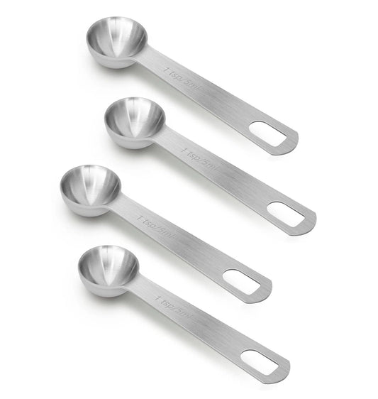 4 PCS 1 Teaspoon(5 mL | 5 cc | 1 Tsp | 1/3 Tablespoon) Stainless Steel Single Measuring Spoon, Easy to Use and Easy to Wash Metal Measuring Spoons Kitchen Gadgets for Cooking & Baking