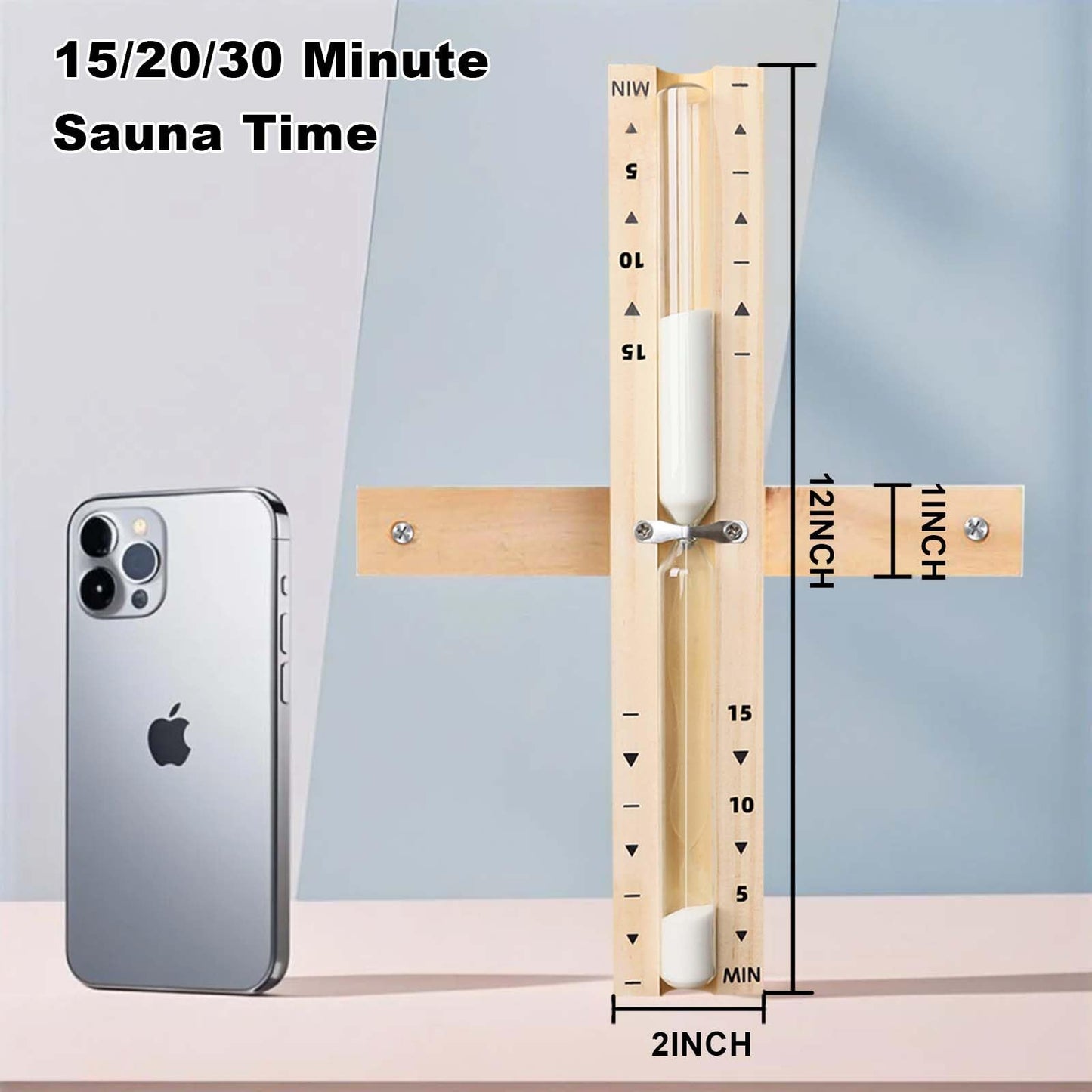 Sauna Sand Timer 15 Minute, Heat Resistant Wooden Sauna Hourglass with White Sand, Reloj De Arena, 15M Rotating Sand Clock Hour Glass Timer for SPA