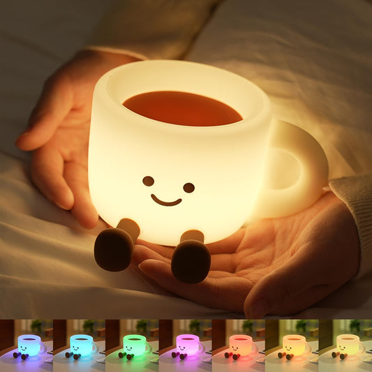 Night Light for Kids, 7-Color Coffee Cup Night Light, 3 Levels Dimmable Silicone Night Lamp, Bedside Nursery Lamp with Timer, LED Rechargeable Nightlight for Room Decor, Xmas Gift for Boys Girls (Cup)