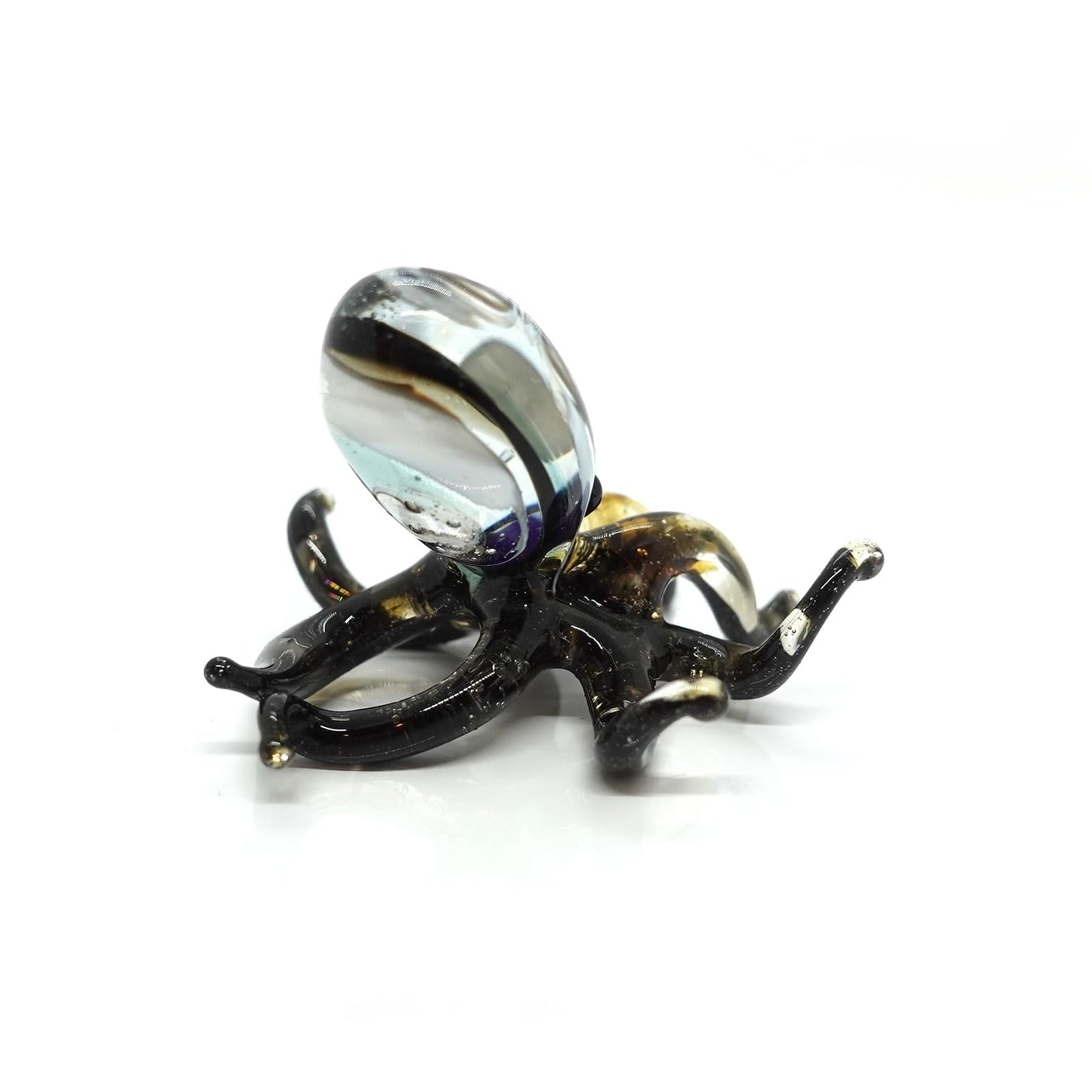 Sansukjai Octopus Tiny Figurines Hand Blown Glass Art Animals Collectible Gift Home Decor (Black Yellow)