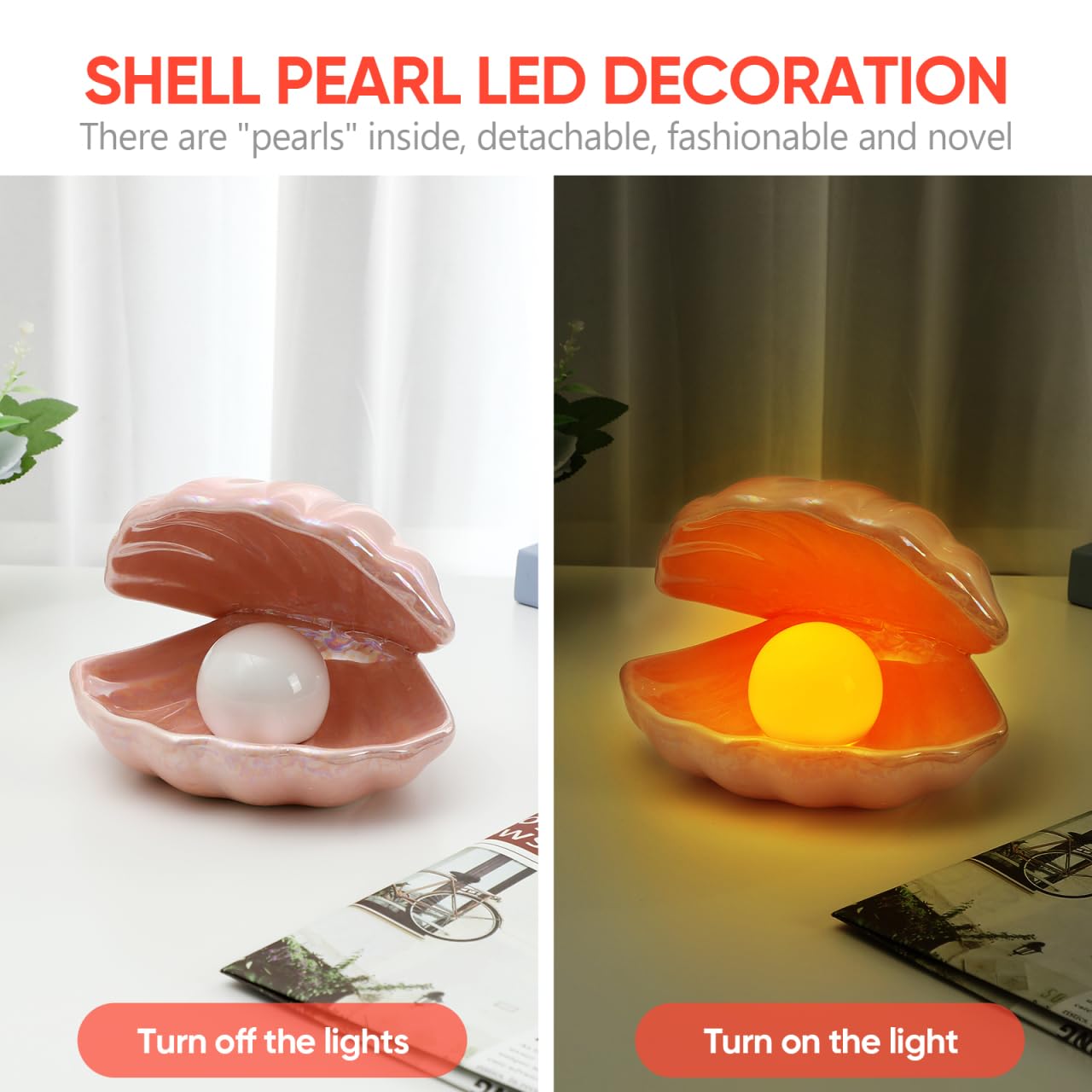 IMIKEYA Shell Light LED Seashells Mood Lamp Portable Night Light in Shell Desktop Ornament Home Decor for Bedroom Living Room Ocean Beach Decor