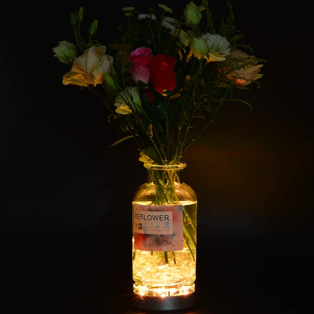Kitosun 4inch Round LED Base Vase Light with 9 Super Bright LEDs for Centerpiece Vase Lighting Decoration Operated by 3aa Batteries Warm White Lights (Warm White)