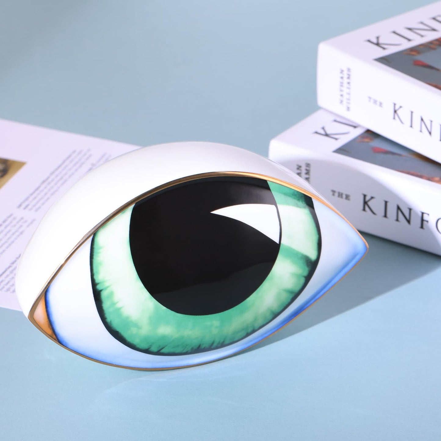 oliruim Big Eye Sculpture, Ceramic Eye Statue, Modern Design Decor Home Living Room, Entryway, Bedroom, TV Stand, Shelf, Spiritual Decor Dining Table Centerpiece (Green)
