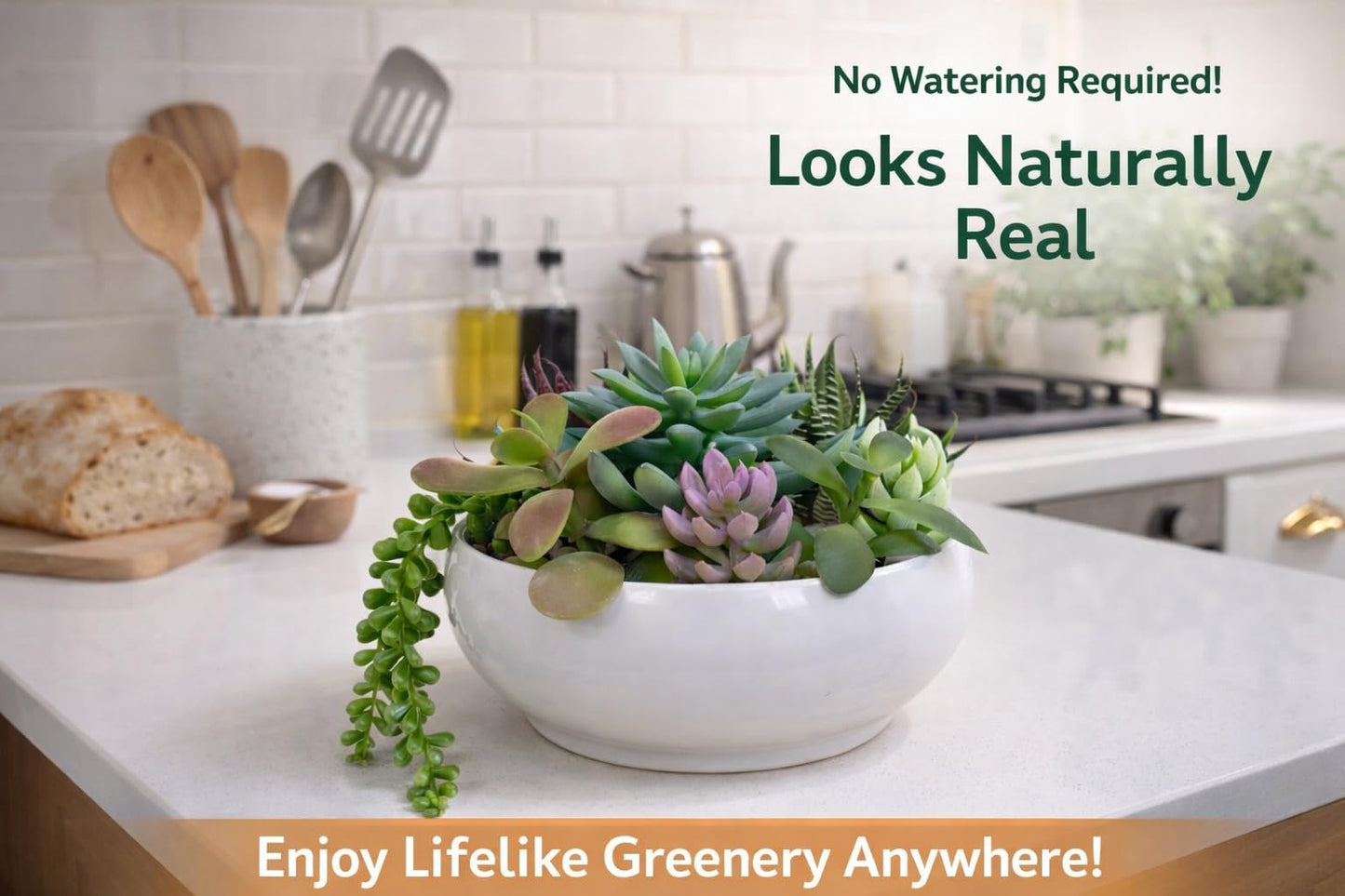 365 Blooming Decor 8.0” Round Artificial Succulent Arrangement in White Melamine Bowl, Realistic Mixed Faux Succulents with Natural Pebbles, Lifelike Touch, Indoor Tabletop Decor for Home & Office