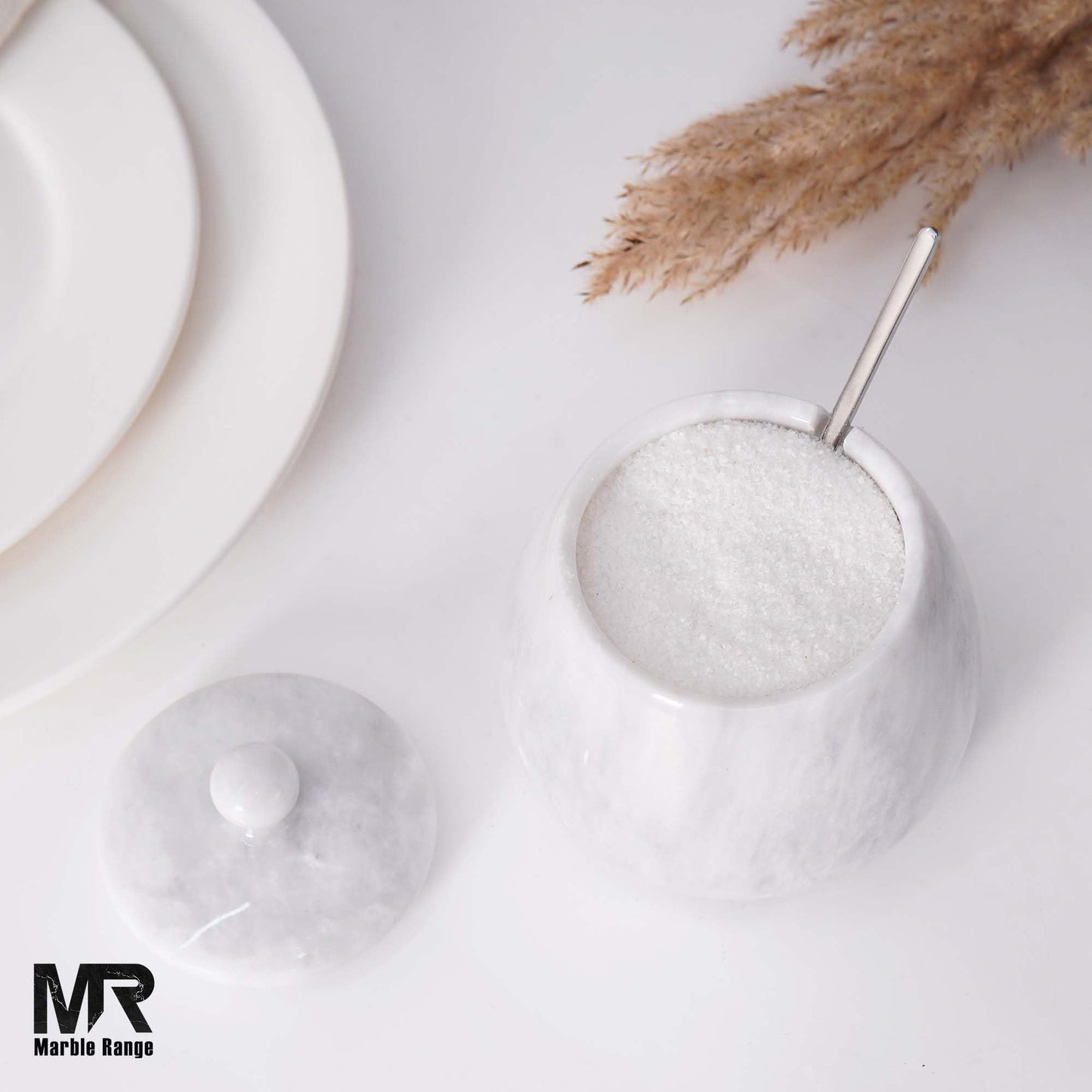 Marble Salt Cellar with Lid – 4.5 Inch White Table Salt Container, Salt Jar, Salt Dish, Salt Holder, Spice Jar, Sugar Bowl, Celtic Salt, Kitchen Countertop Decor