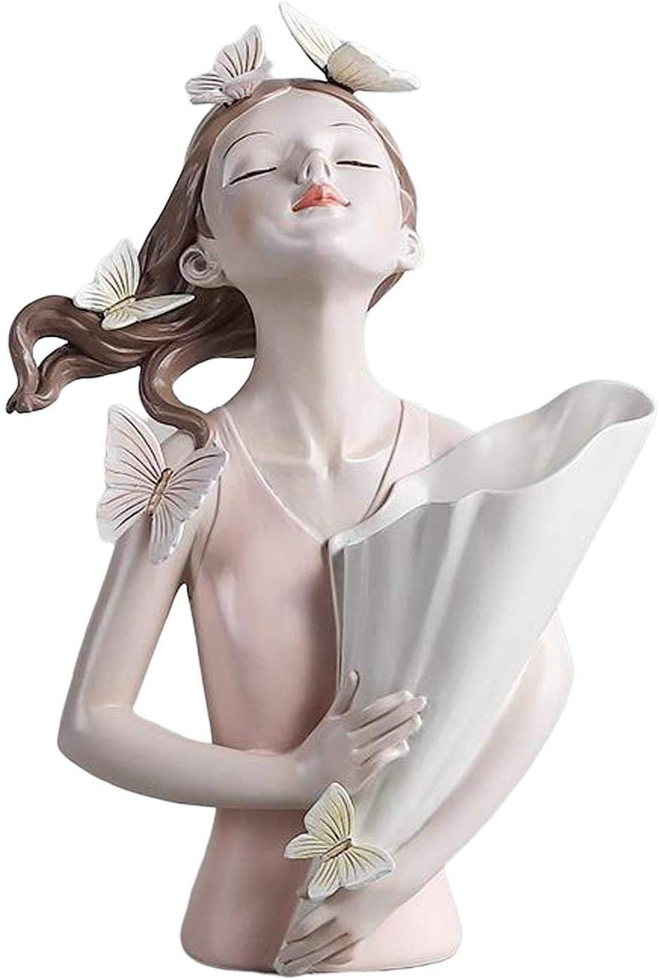 Flower Vase Modern Girl Figurine Plant Pot Flower Arrangement Dry Flower Stem Holder Living Room TV Cabinet Home Decoration Accessories Figurines - Pink 20x15x32cm