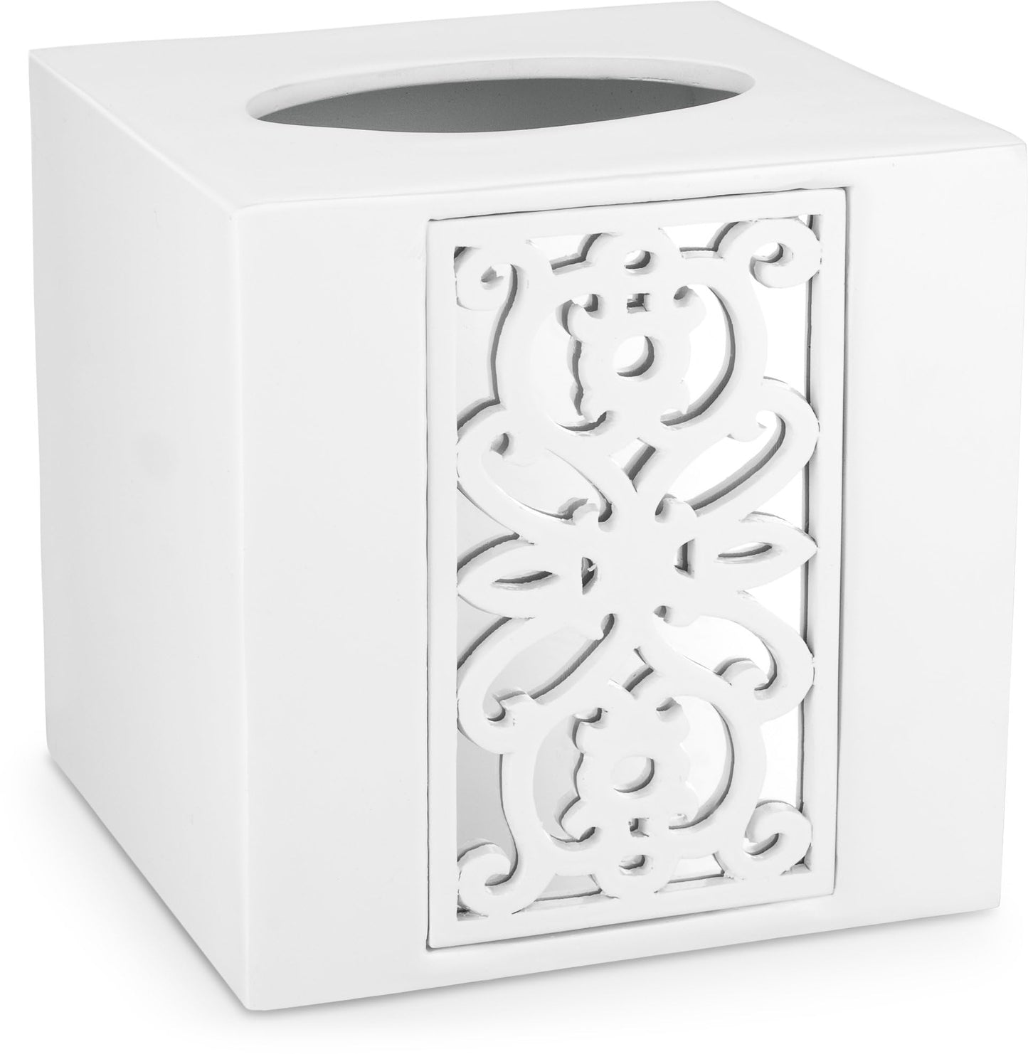 Mirror Janette White Square Resin Tissue Box Cover with Bottom Slider