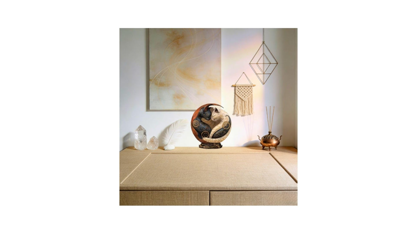 DMDMBSR Black and White Cat Yin Yang Art Desk Decor – 6" Resin Yin Yang Cats Statue, Cute Black & White Cat Figurine for Home Office Table, Bookshelf & Bedroom Decoration, Unique Cat Lover Gift