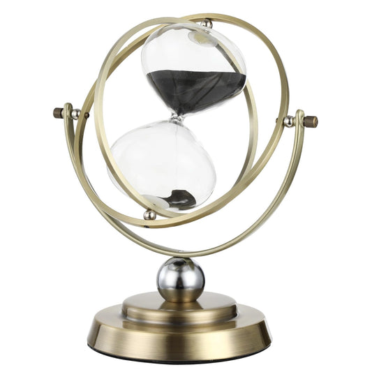 60 Minute Hourglass Timer, Vintage Rotating Black Sand Timer, Antique Metal Sand Watch for Desk Decor, Large Brass Time Tracker for Office, Study, Home
