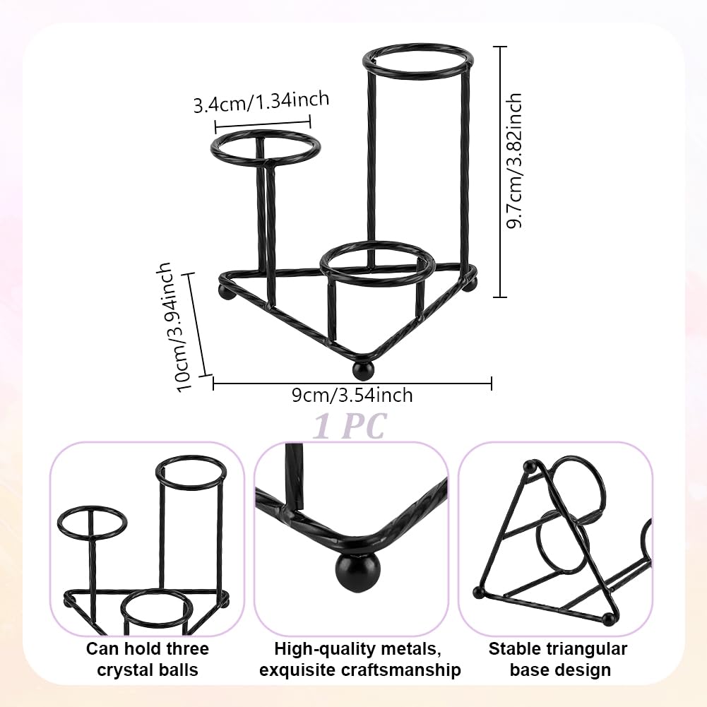 AHANDMAKER Metal Crystal Ball Stand Metal Sphere Display Stand 3 Eggs Display Stands Triangular Ball Base Desktop Ornament Rack for Home Office Desktop Decoration for 40mm Sphere, Black