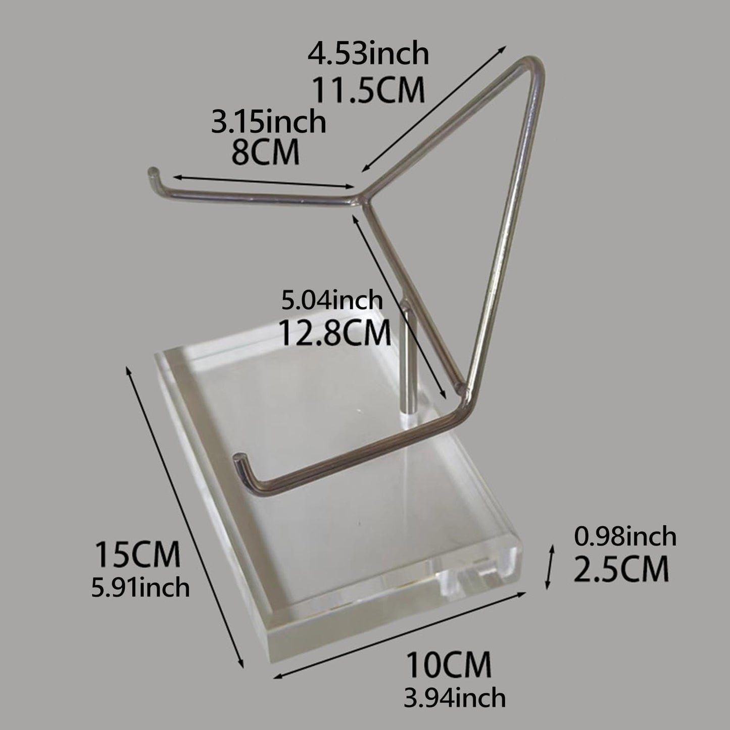 Fenteer Metal Arm Display Stand Mineral Holder Easel Rock Display Stand with Acrylic Base for Fossils Coral Agate Desktop Party Favor, Thickness 2.5cm