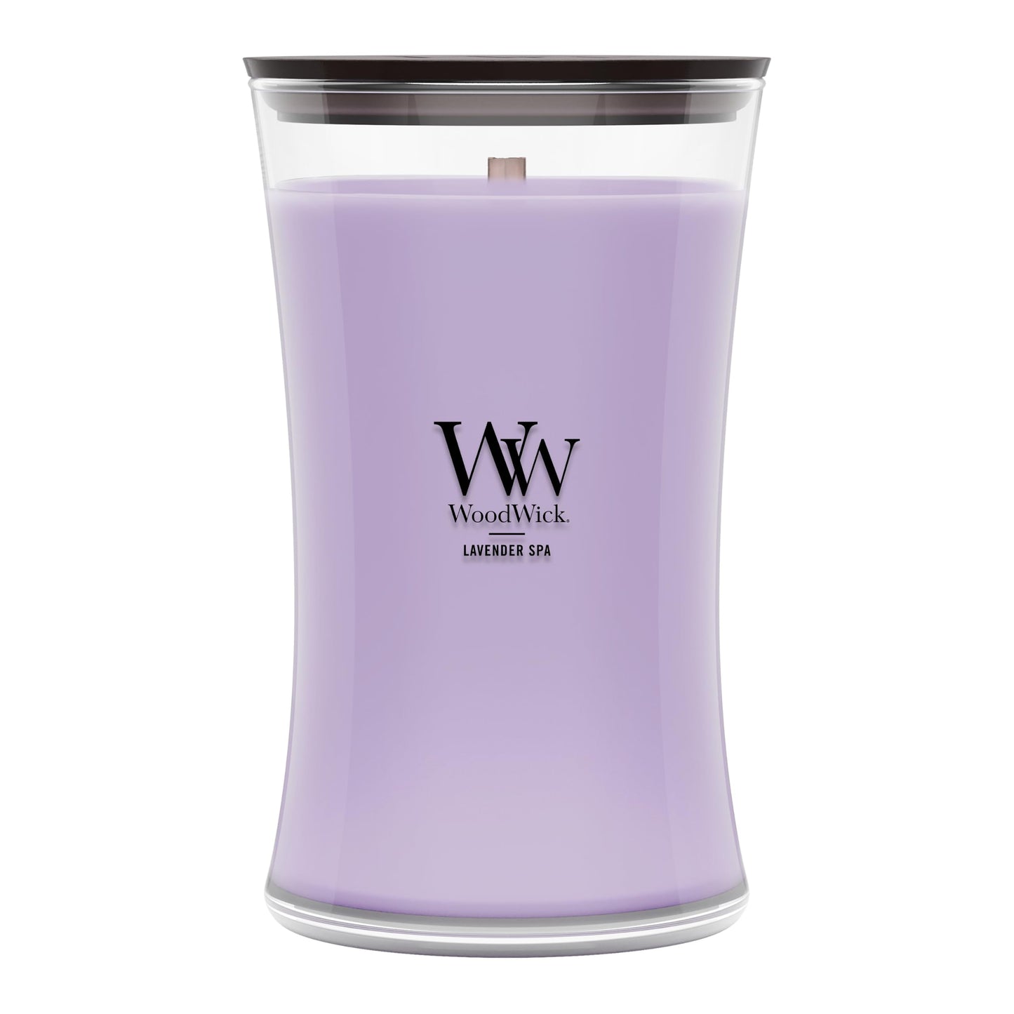 WoodWick Lavender Spa Gifts for Women and Men, 21.5 oz Large Hourglass Candle with Crackling Wick