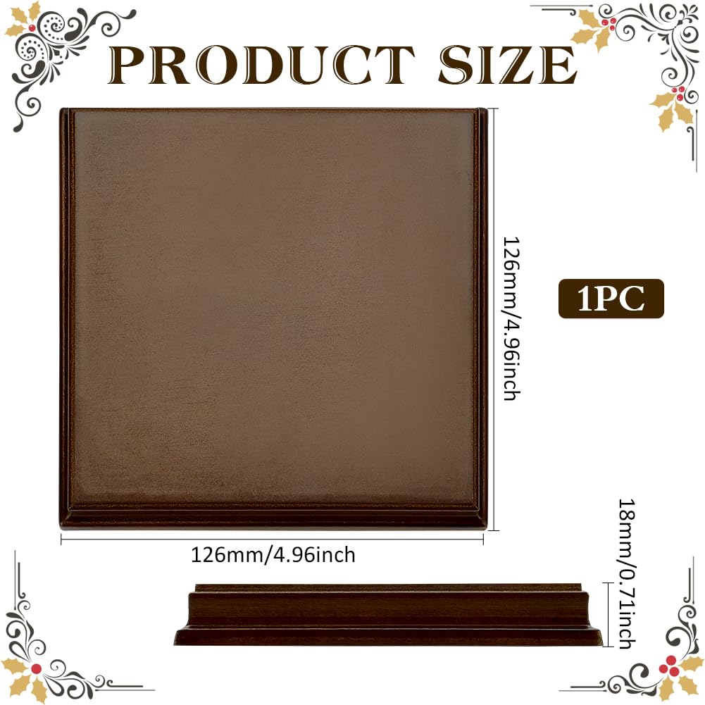FINGERINSPIRE Coconut Brown Square Wood Stand Base 4.96x4.96x0.7 MDF Wood Base with Ogee Edge Wood Display Base for Gemstone and Jewellery Decor for Vase Sculpture Collectibles Display