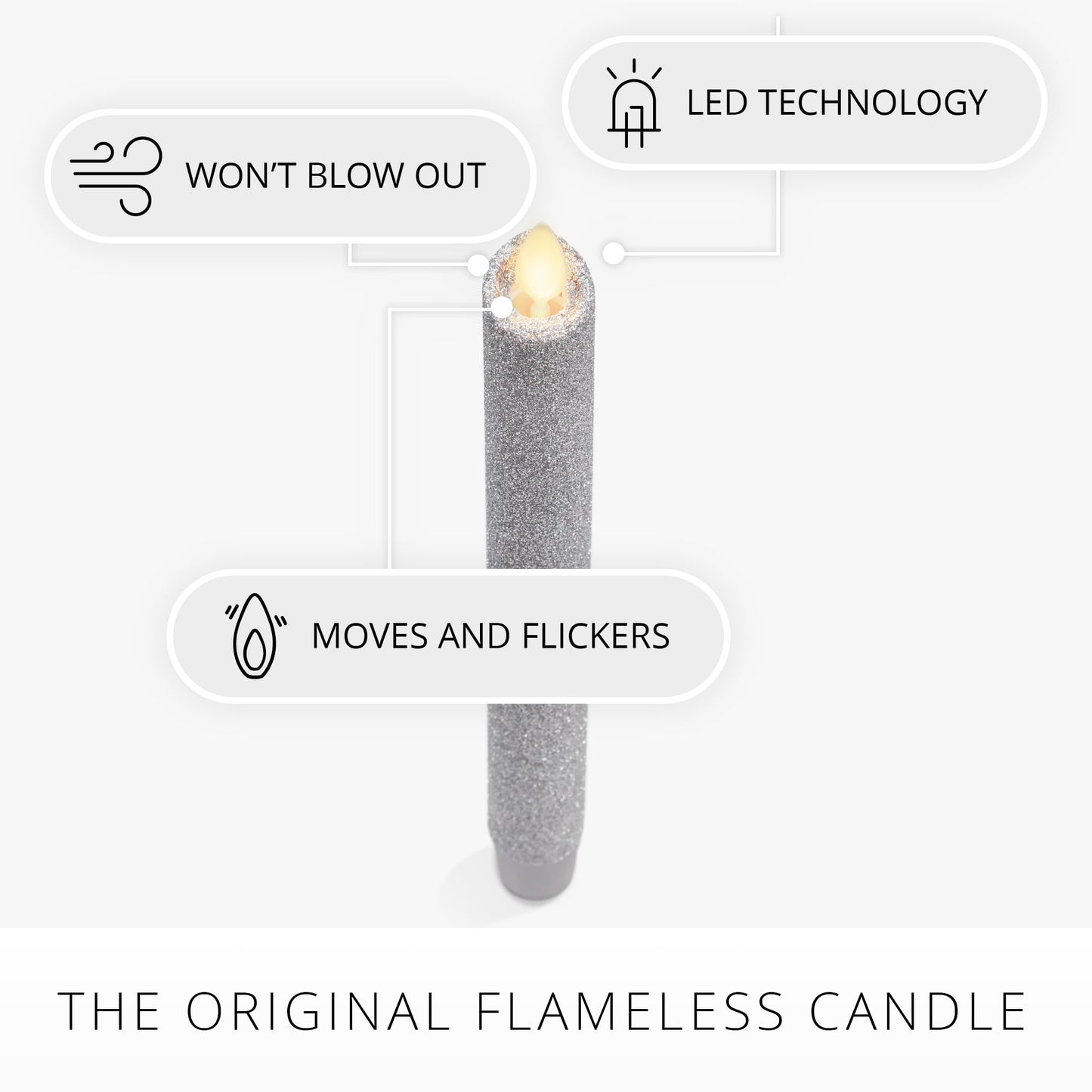 Luminara Brilliant Silver Glitter Flameless Candle Moving Flame LED Taper - 1" x 9.5"