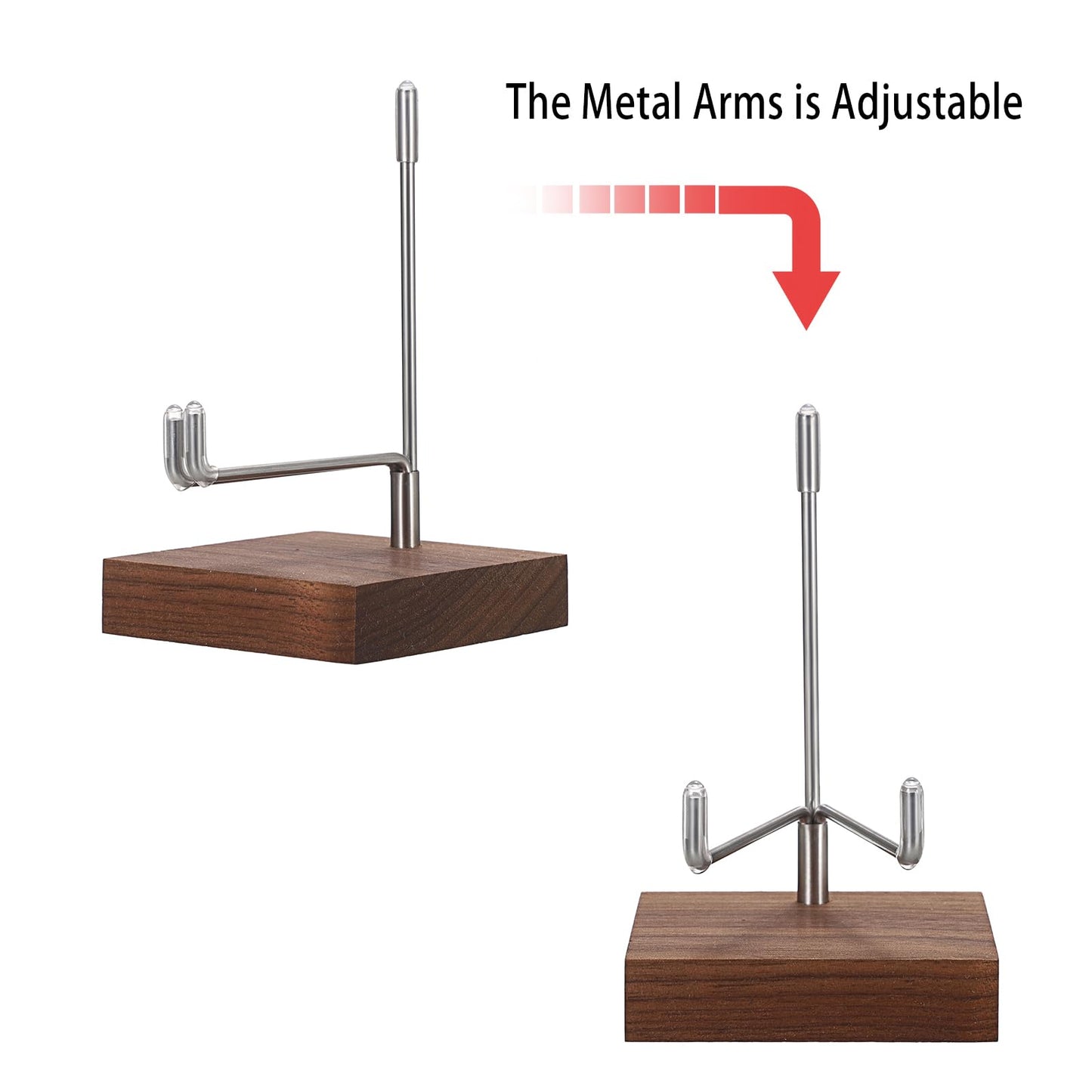 Hipiwe 2 Pack Crystal Display Stand Adjustable Metal Arms Display Stand Easel with Wooden Base for Displaying Geodes Rock Mineral Agate Coral Seashell and Small Collectibles,Medium