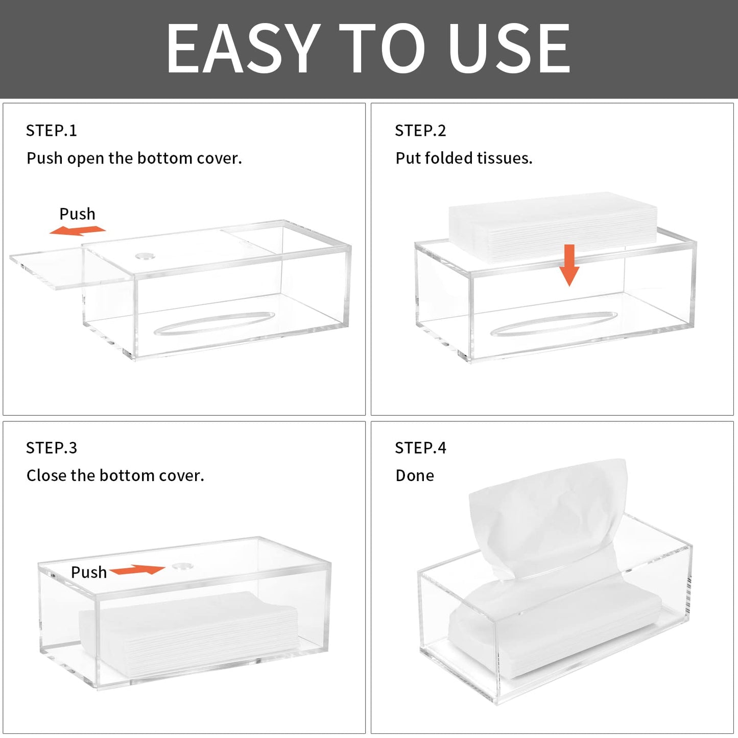 Acrylic Tissue Box Cover, Clear Tissue Box Holder, PITBVO Facial Napkin Dispenser Holder Case Dryer Sheet Holder for Car, Bathroom, Kitchen, Office, Living Room, Home, Laundry, Counter Hotel Use